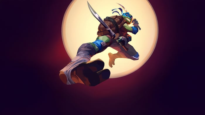 Leonardo Teenage Mutant Ninja Turtle in front of a moon