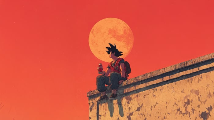 Goku Sitting on a Wall Drinking Coca-Cola