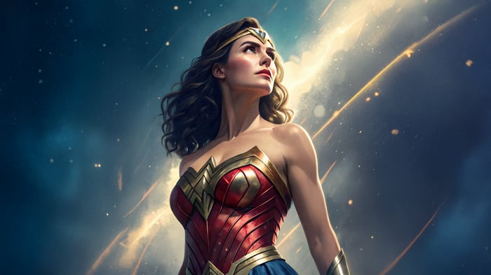 Wonder Woman in a cosmic background