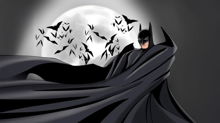 Batman and bats in front of the moon