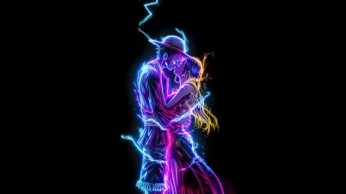 Monkey D Luffy and Boa Hancock in Neon Embrace