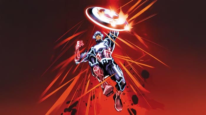 Captain America with glowing suit and shield