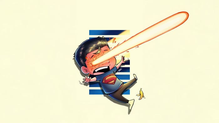 Chibi Superman shooting laser eyes