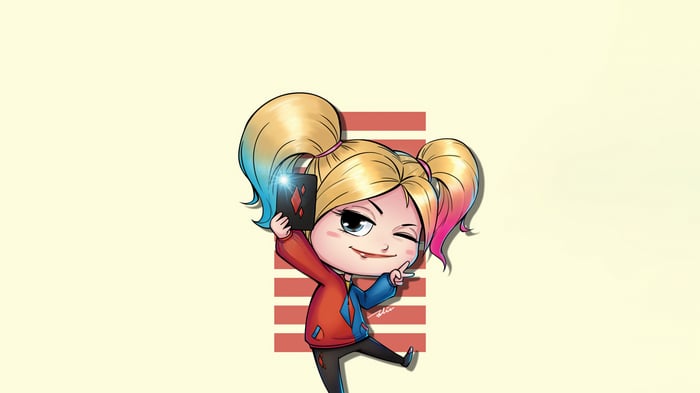 Chibi Harley Quinn holding a playing card