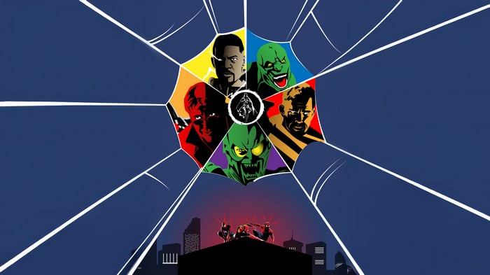 Spider-Man Villains and Heroes in a Spiderweb