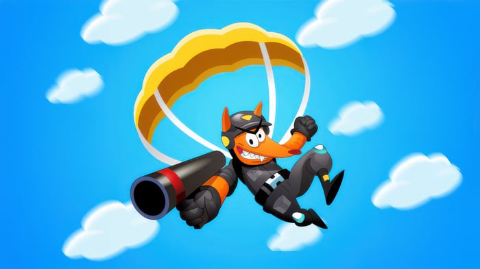 Parafoxers character with a parachute and cannon