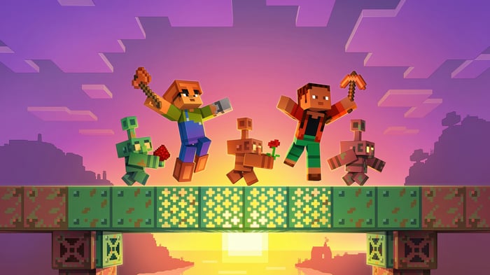 Minecraft Live 2025 Game Characters on Bridge