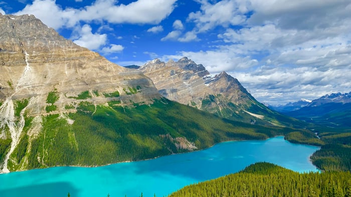 Turquoise Lake and Mountains in Banff, Canada