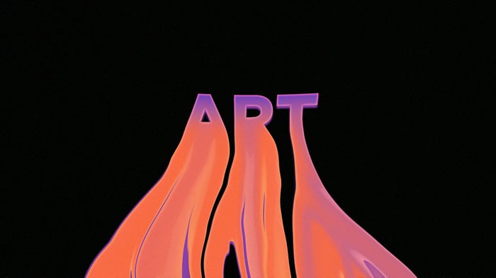 ART text with abstract flowing shapes