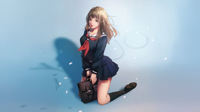 Anime girl in school uniform with blonde hair