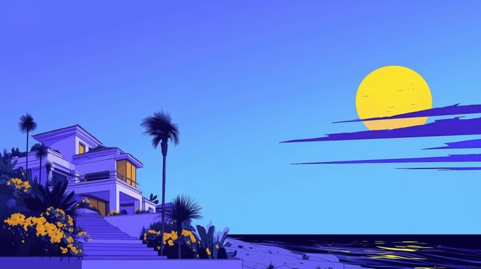 Mediterranean Villa Overlooking Ocean At Golden Hour