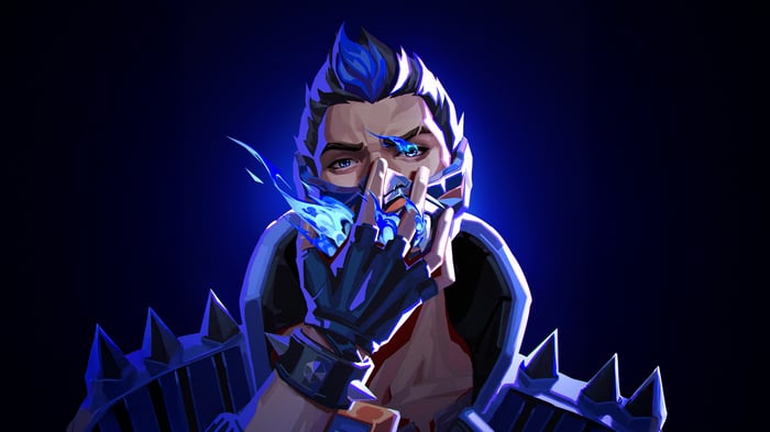 Yoru from Valorant with blue flames