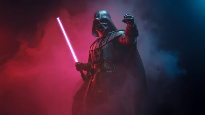 Darth Vader with a pink lightsaber