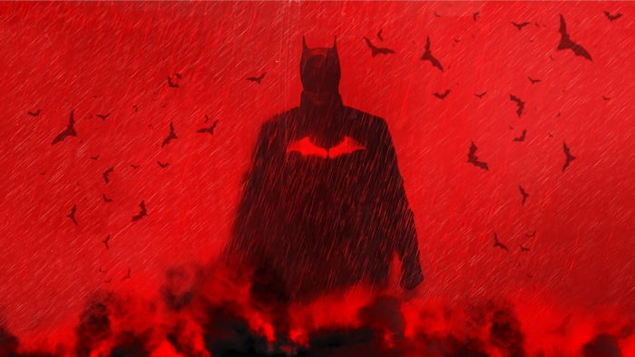 The Batman in Red Rain with Bats