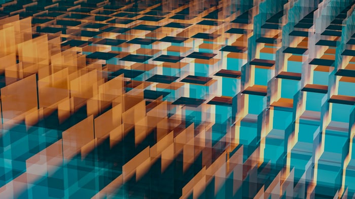 Abstract Geometric Cube Design with Orange and Teal Tones