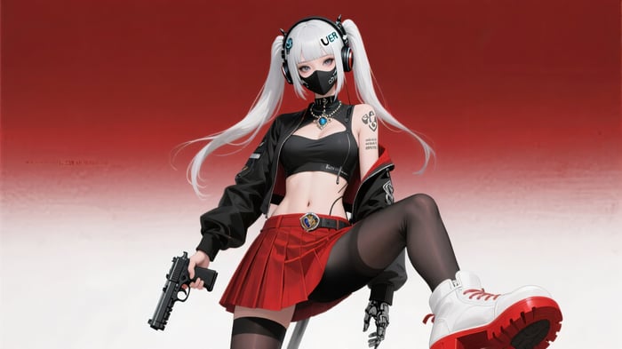 Cyber Anime Rebel with White Hair and Headphones