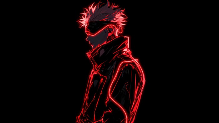Gojo Satoru from Jujutsu Kaisen with Red Neon Outline