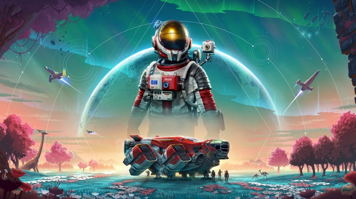 No Man's Sky Astronaut and Spaceship on Alien Planet