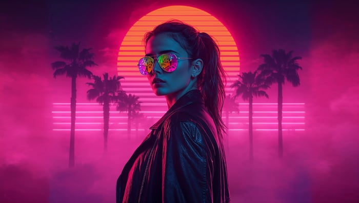Synthwave Girl In Neon Paradise