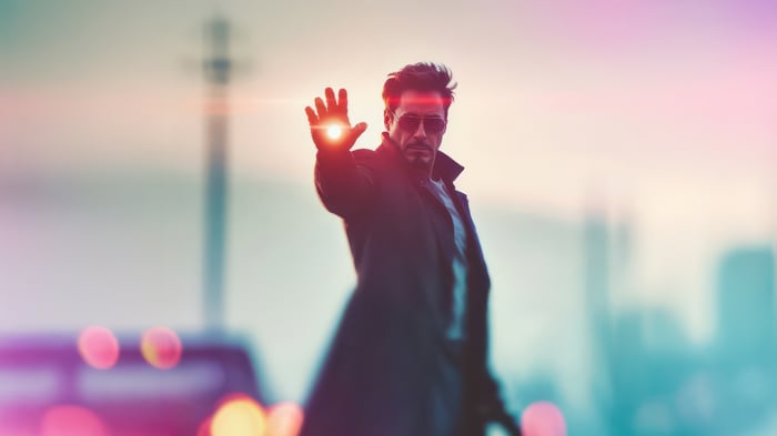 Tony Stark with glowing hand
