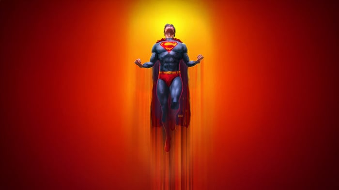Superman flying with cape billowing