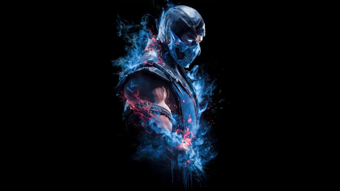 Sub Zero surrounded by blue and red energy
