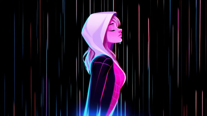 Spider Gwen in a Neon Rain