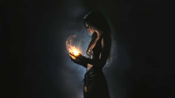 Dark Sorceress Conjuring Fire Magic