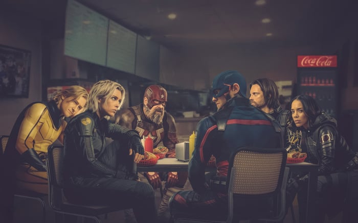 Thunderbolts characters dining at a diner