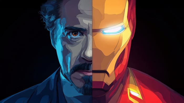 Iron Man and Tony Stark Split Portrait