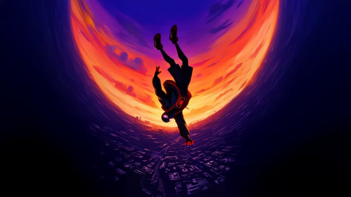 Miles Morales Falling Against a Sunset