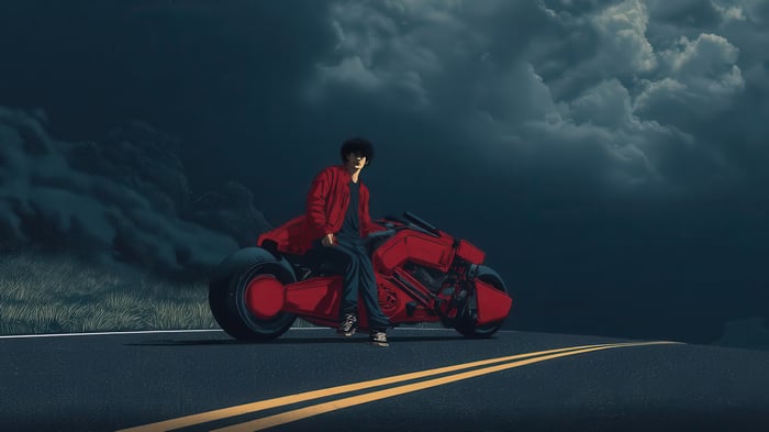 Shotaro Kaneda from Akira on a red motorcycle