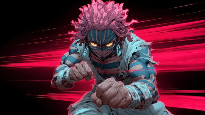 Akaza from Demon Slayer in a fighting stance