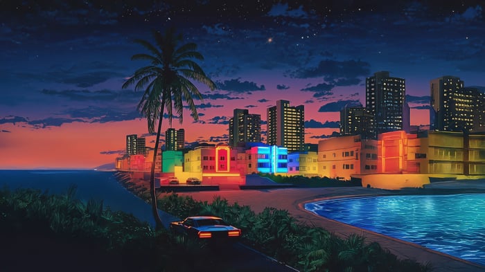 Neon Nights Retro Paradise Cityscape