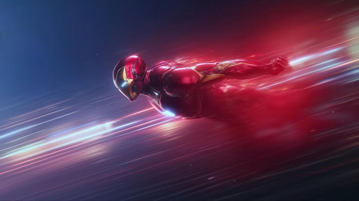 Iron Man Flying Through Streaking Lights
