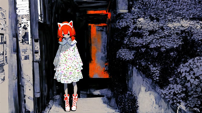 The Alley Cat Ghost girl in a floral dress