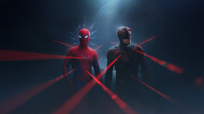 Spider-Man and Daredevil Surrounded by Red Laser Beams