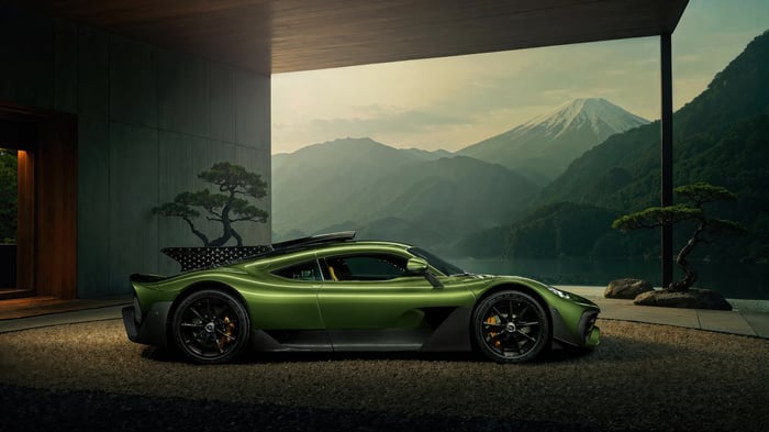 Green Mercedes-AMG ONE in a Japanese garden setting
