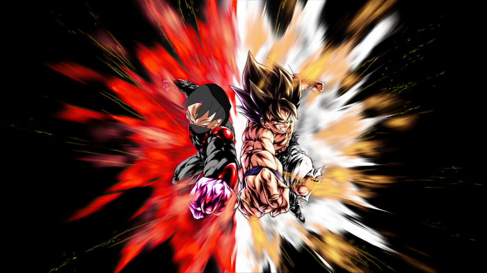 Son Goku and Goku Black clash with energy blasts