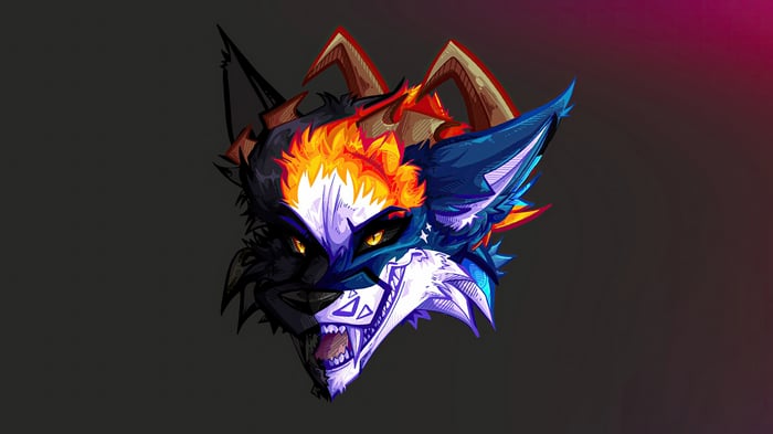 Stylized illustration of a demonic fox head