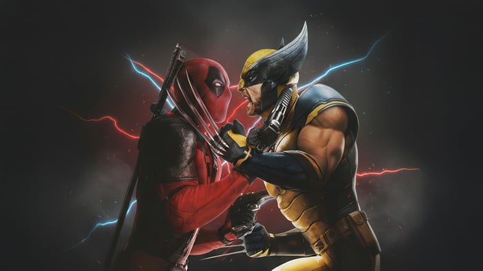 Deadpool and Wolverine in a fierce confrontation