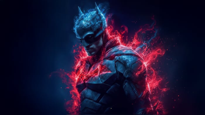 The Batman with Red and Blue Energy