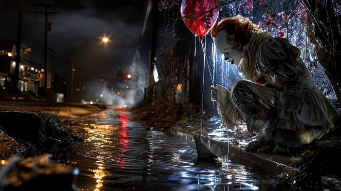 Pennywise with Red Balloon and Paper Boat