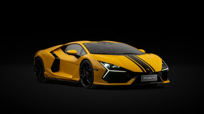 Yellow Lamborghini Revuelto with Black Stripes