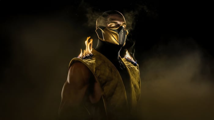 Scorpion from Mortal Kombat on fire