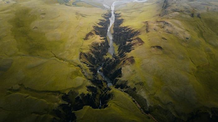 Fjaðrárgljúfur Canyon in Iceland from above