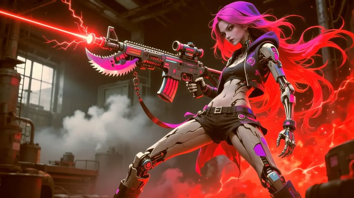 Cyberpunk Girl with Plasma Blades and Rifle