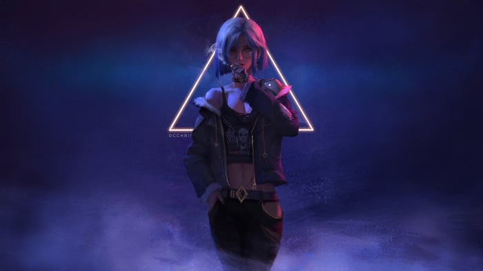 Cyberpunk Girl with Neon Triangle