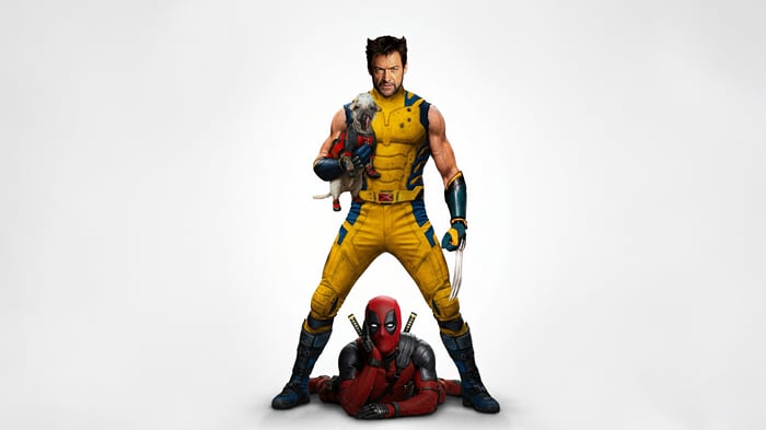 Deadpool and Wolverine with a dog