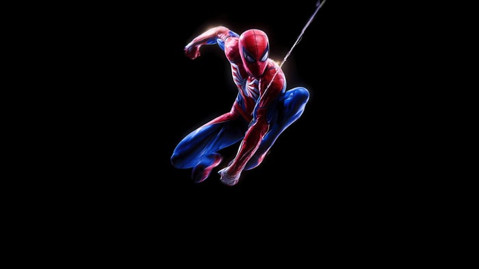 Spider-Man in a dynamic pose against a black background
